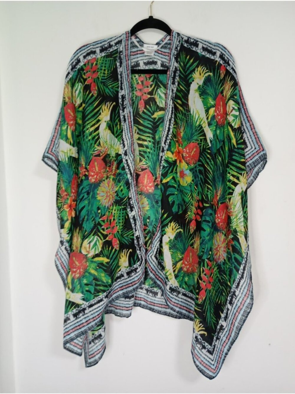 Nine West Tropical Bird Print Kimono Cardigan Open Front Lightweight One Size